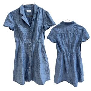 UNTUKit Women's Chambray Button Down Floral Short Sleeve Shirt Dress size 6